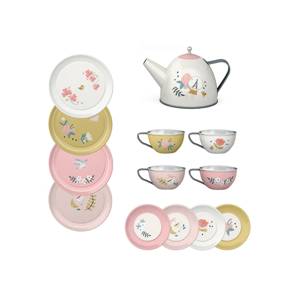 Moulin Roty Suitcase with Tea Set, 14 Pieces - Les Parisiennes