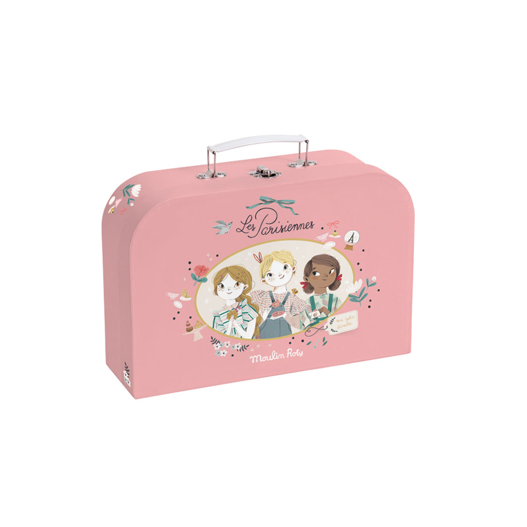 Moulin Roty Suitcase with Tea Set, 14 Pieces - Les Parisiennes