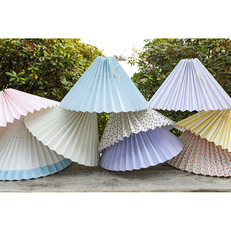 Pink Rose Ceiling Lamp with Folded Paper Shade - 32 cm - White with Light Blue Stripes