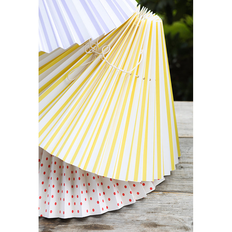 Pink Rose Ceiling Lamp with Folded Paper Shade - 32 cm - White with Light Blue Stripes