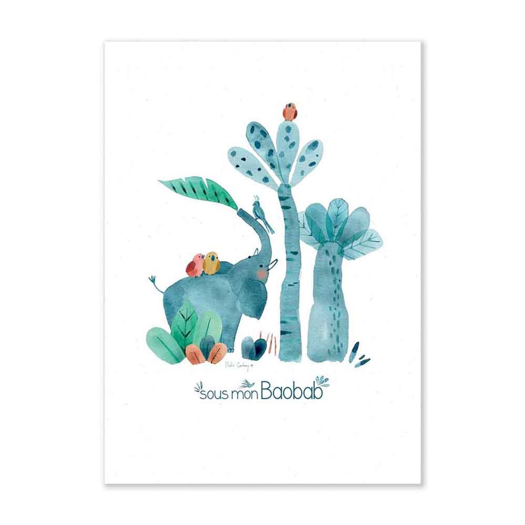 Moulin Roty Poster, Elephant 50x70 cm - Sous mon Baobab