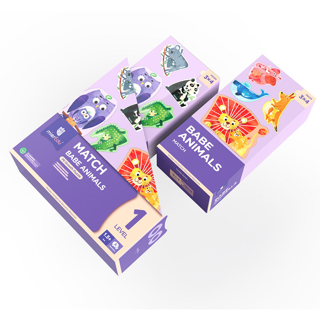 mierEdu, Puzzle 8x3 pcs - Step 1 - Animal Babies and Parents