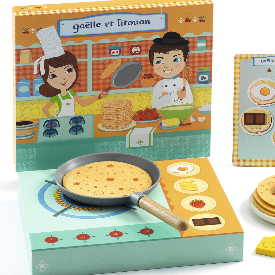 Djeco legemad i æske, pandekagesæt med tilbehør