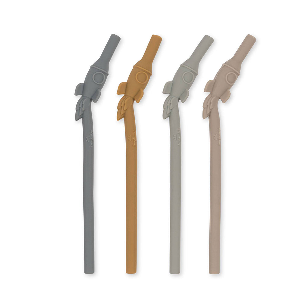 Konges Sløjd Silicone Rocket Straws, Set of 4 - Quarry Blue Mix