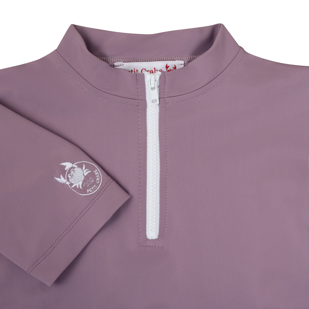 Petit Crabe UV Swim Shirt with Zipper and Short Sleeves, Max, Heather - Ages 1-10