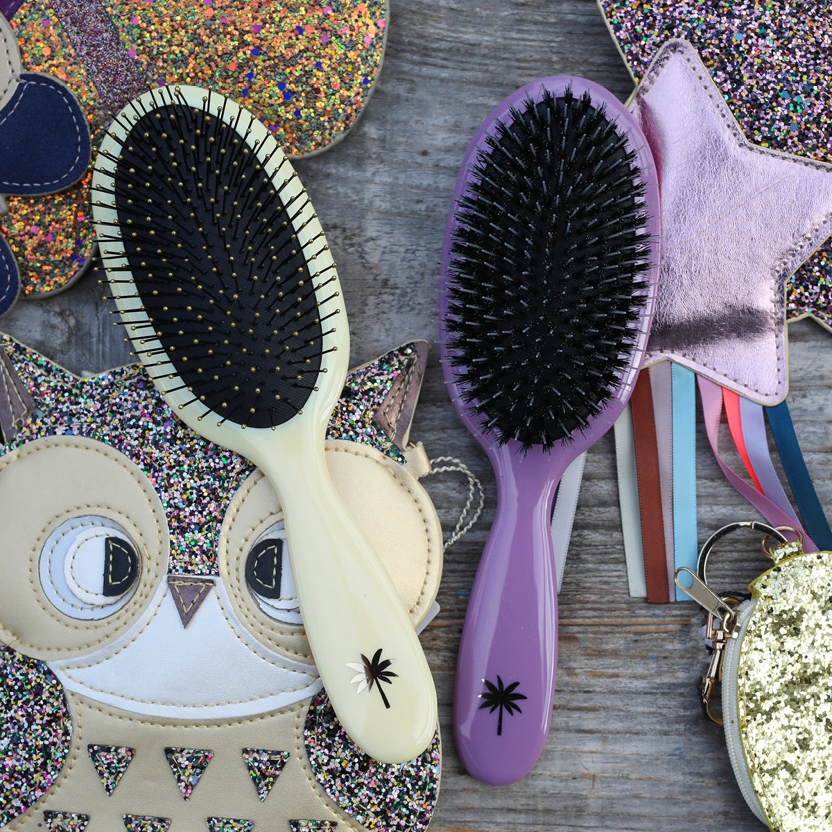 Fan Palm Hairbrush, Medium, Sunshine Wet Brush - Yellow Glitter