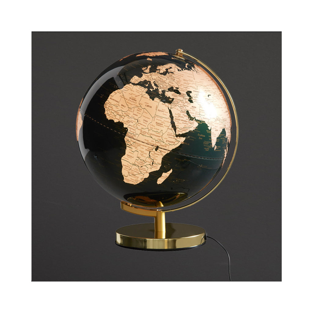 Globus Lamp in Green & Brass, Illuminated Globe