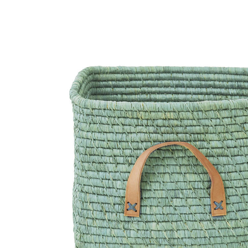 Rice kurv m læderhank, mint