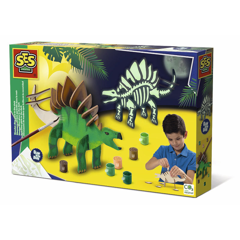 SES Creative, Wooden Construction Set, Glow-in-the-Dark Dinosaur