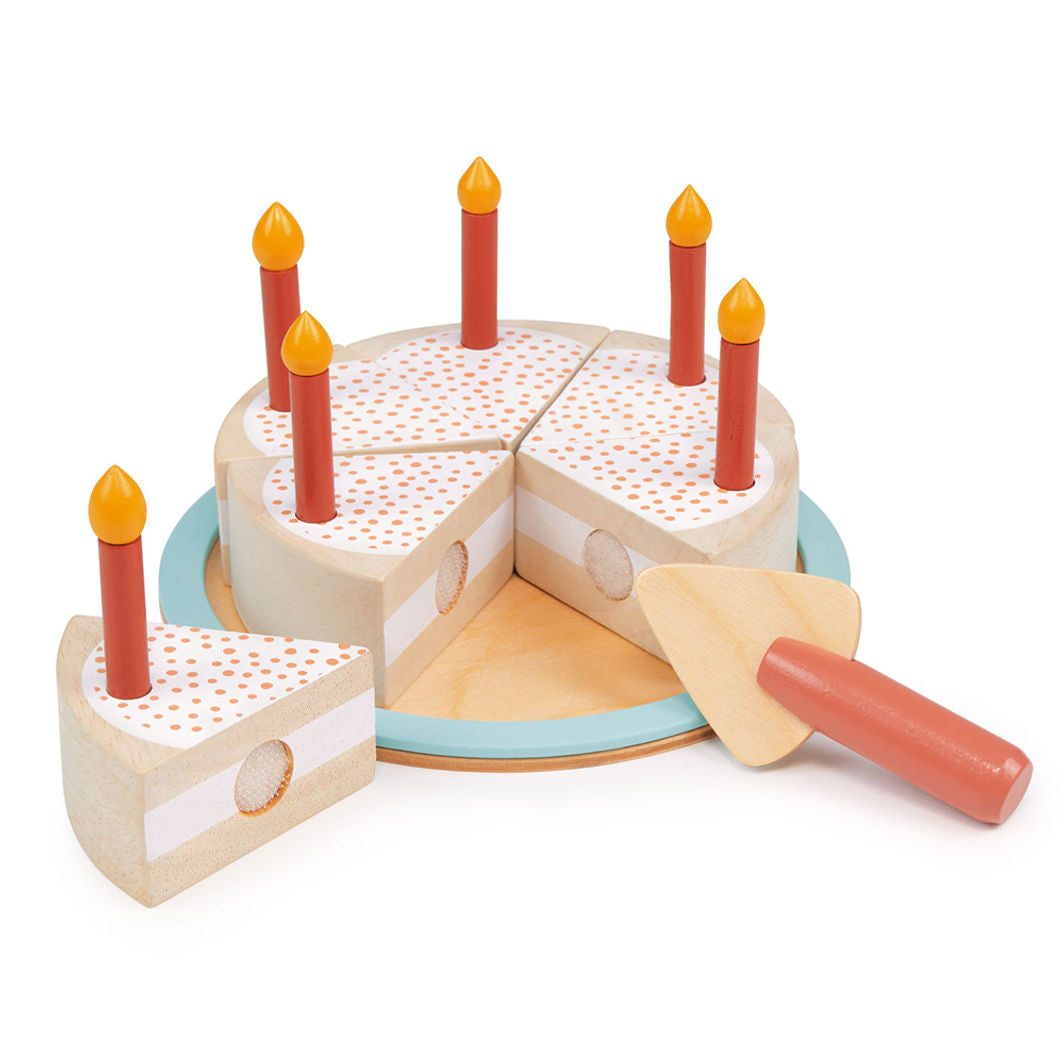 Mentari, Wooden Play Food – Birthday Cake with Candles