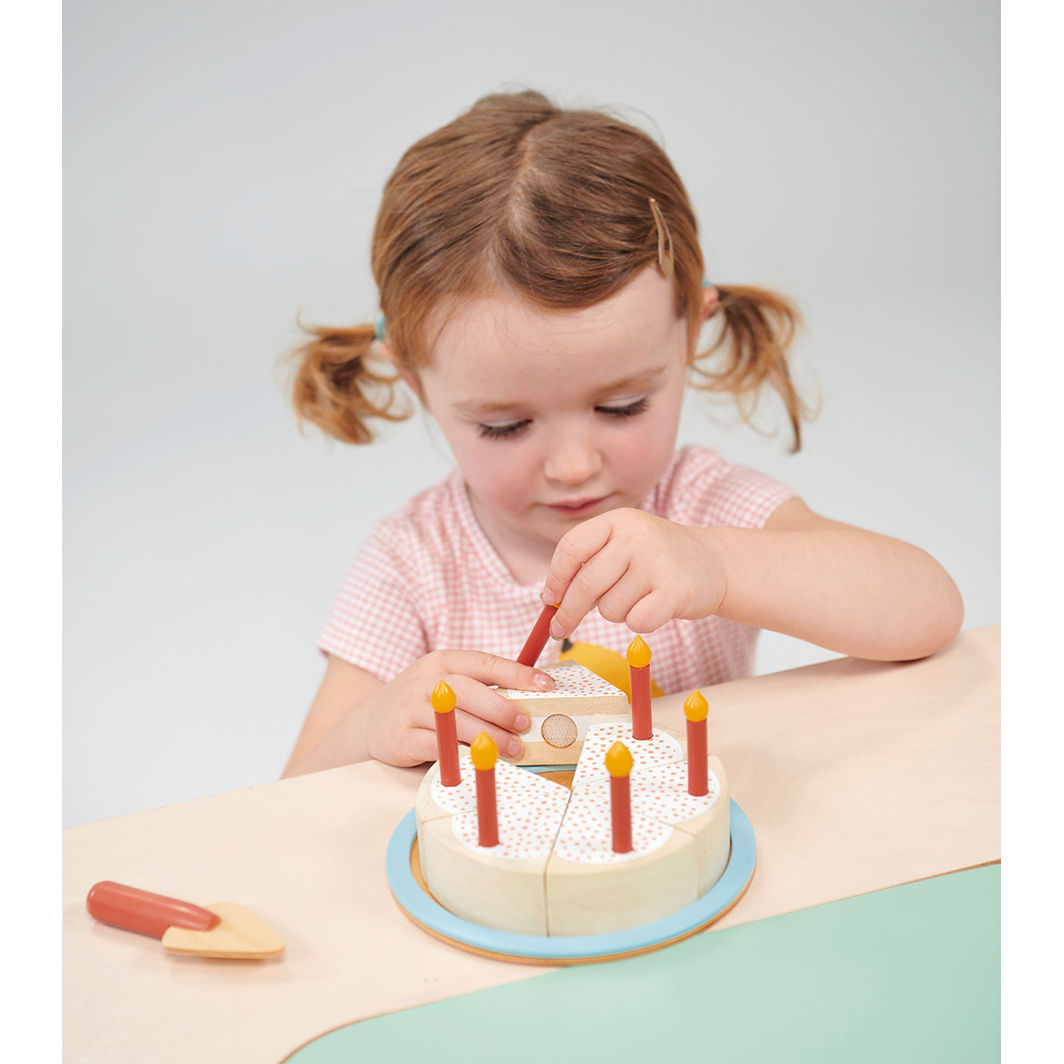 Mentari, Wooden Play Food – Birthday Cake with Candles