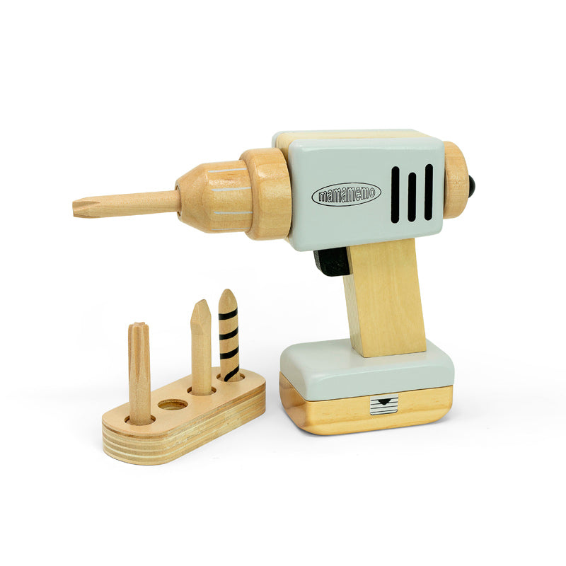 MaMaMeMo Tool, Wooden Drill with 4 Detachable Bits and Battery