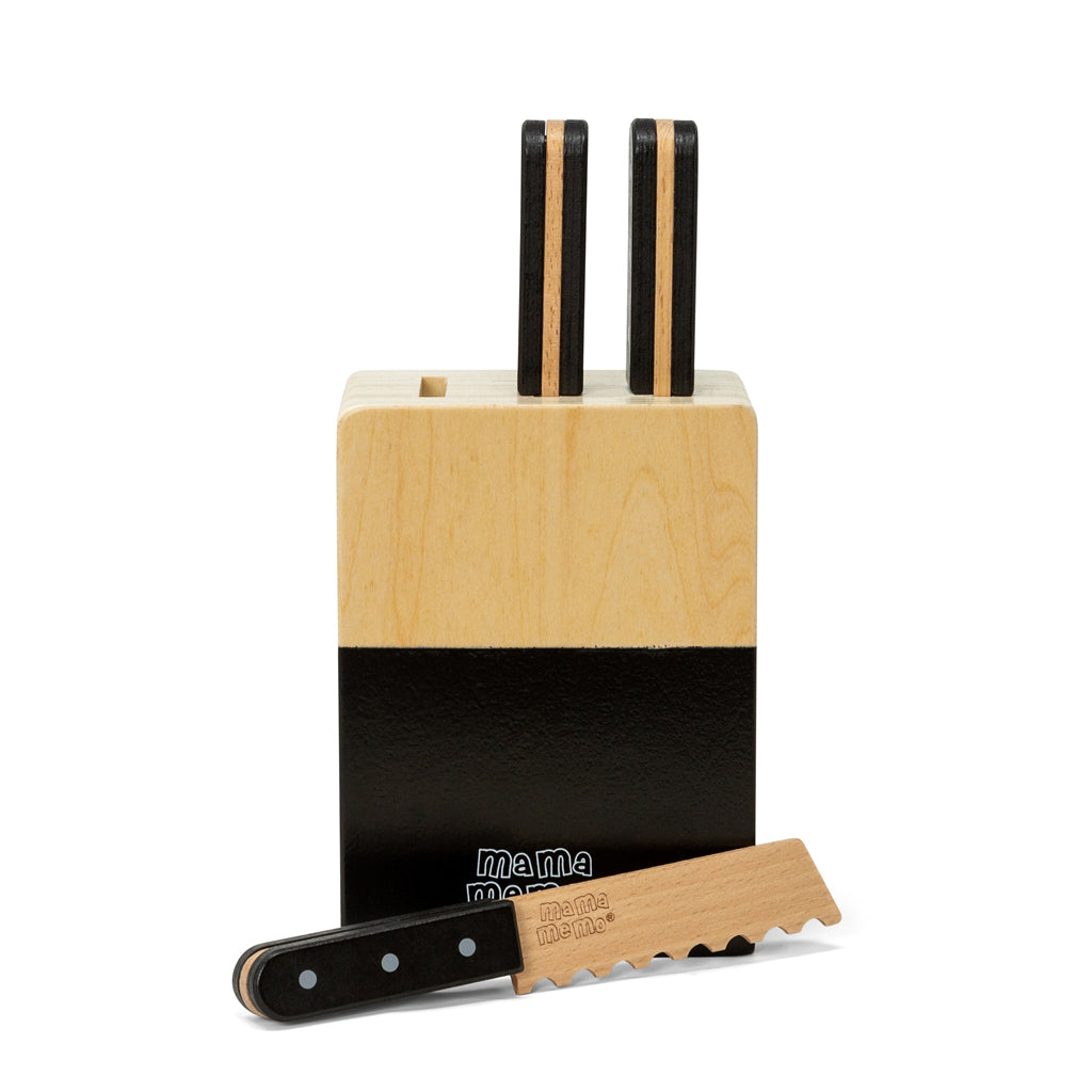 MaMaMeMo Wooden Knife Block with 3 Knives
