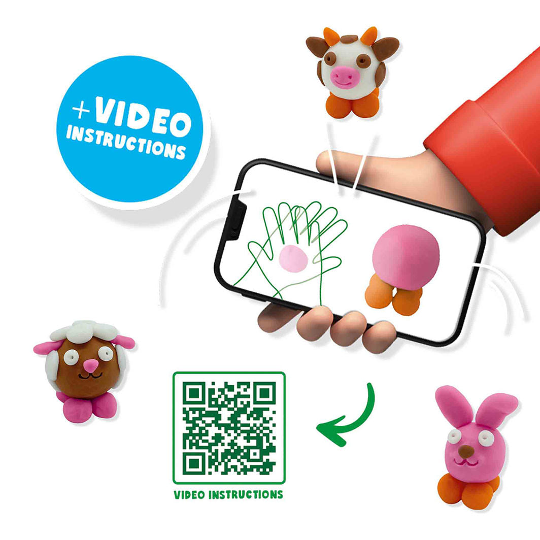 SES Creative Modeling Clay, FunDo Farm Animals – 3 x 90g + 1 x 40g