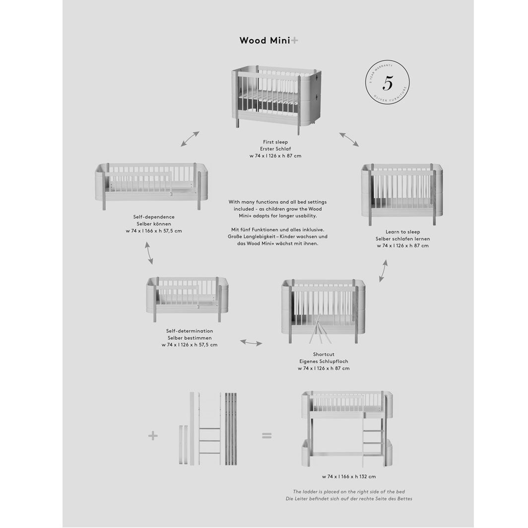 Oliver Furniture, Wood Mini+ Crib including Junior Kit – White/Oak
