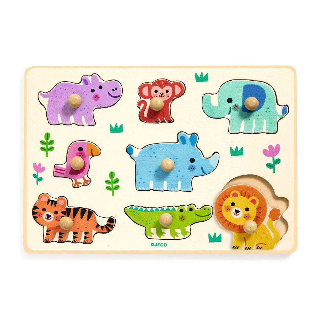 Djeco Wooden Knob Puzzle, Hippo&