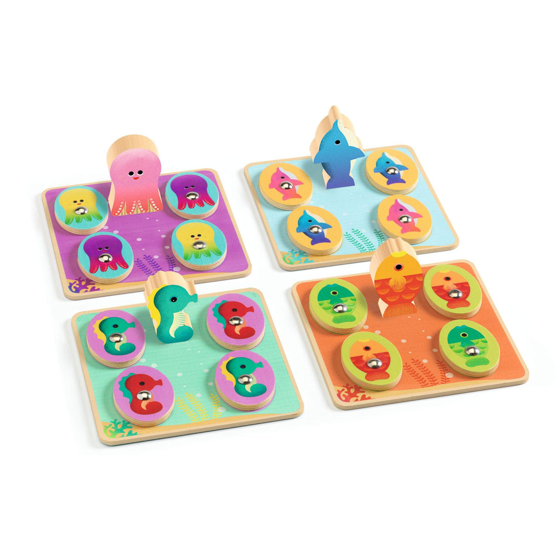 Djeco Wooden Educational Game, Ludo Sea – 4-in-1 Game Set including Fishing Game