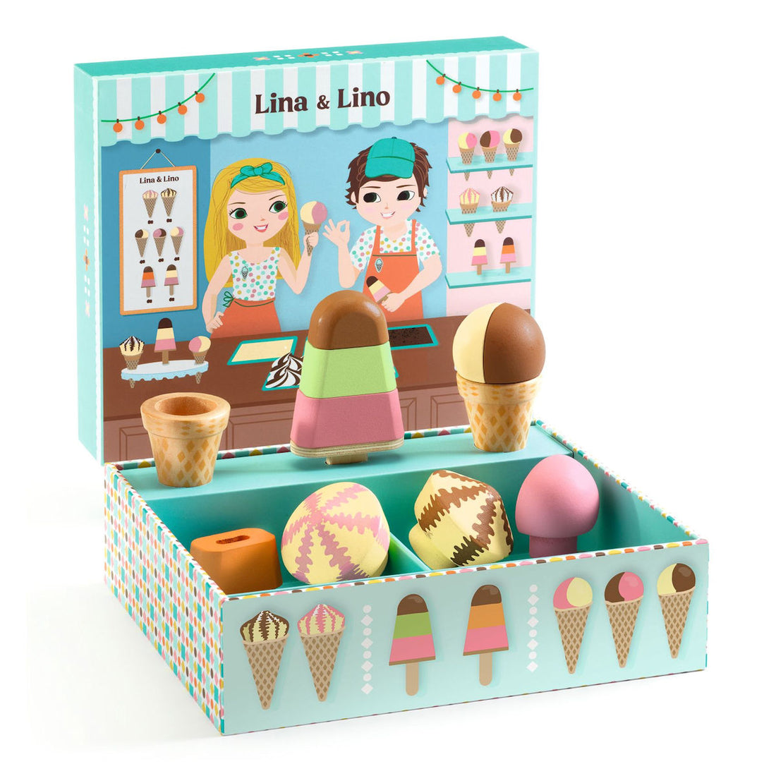Djeco Play Food Set in Box, Lina &amp; Lino – Ice Cream Shop