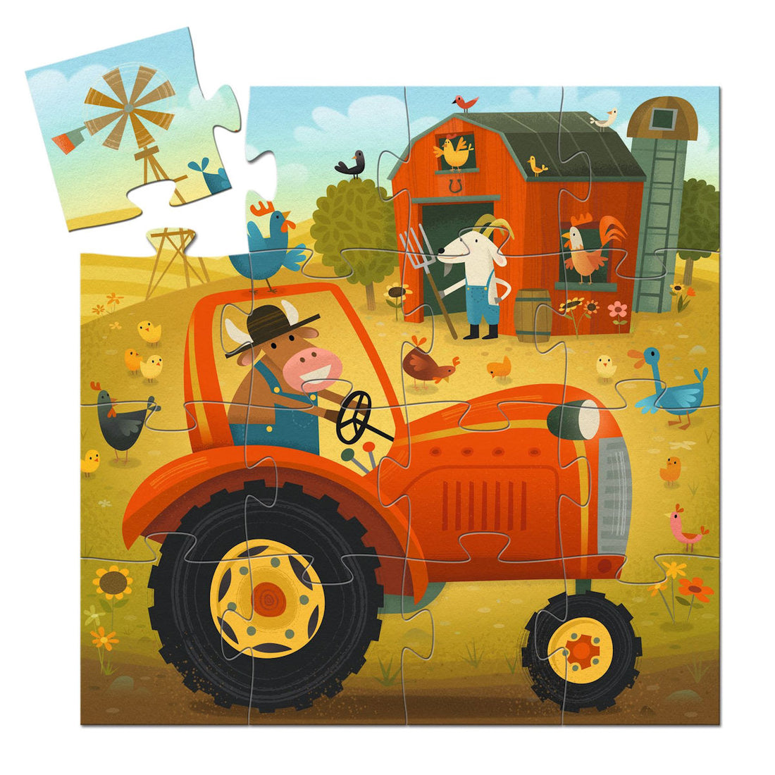 Djeco Silhouette Puzzle, Tractor - 16 Pieces