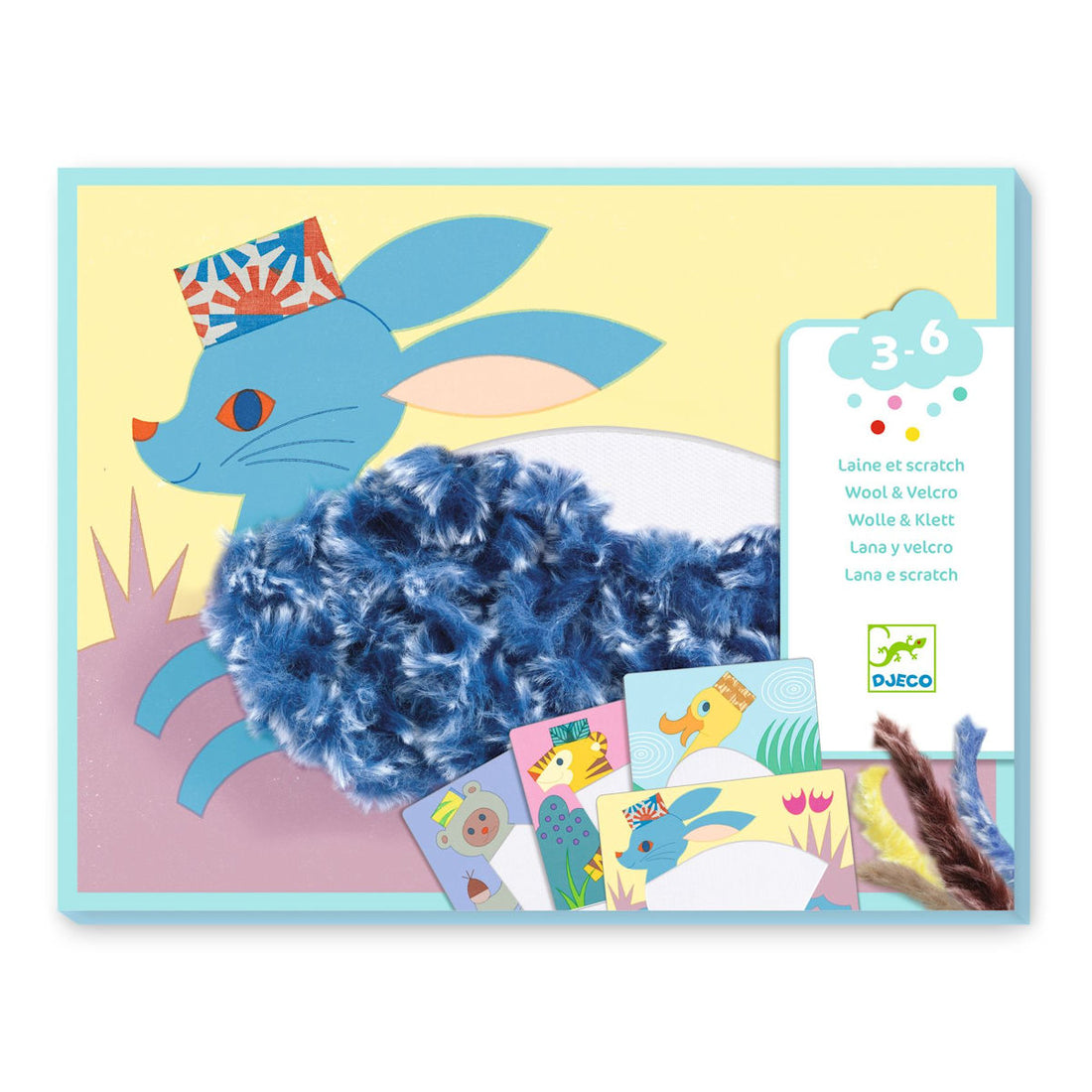 Djeco Creative Set with Wool Yarn, Fluffy Animals