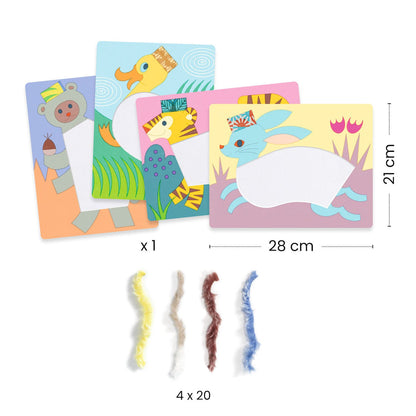 Djeco Creative Set with Wool Yarn, Fluffy Animals