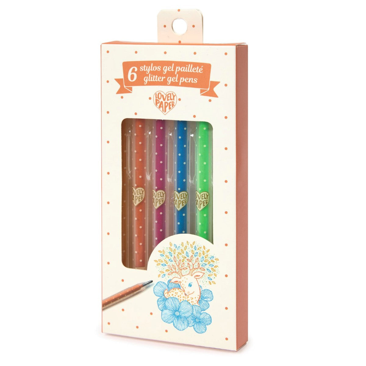 Djeco Lovely Paper, Glitter Gel Pens, Set of 6
