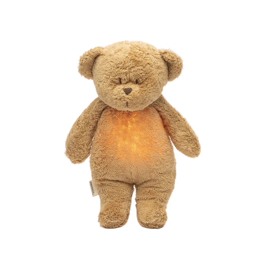 Moonie cappuccino 2.0, økologisk Humming bamse m pink noise og lampe