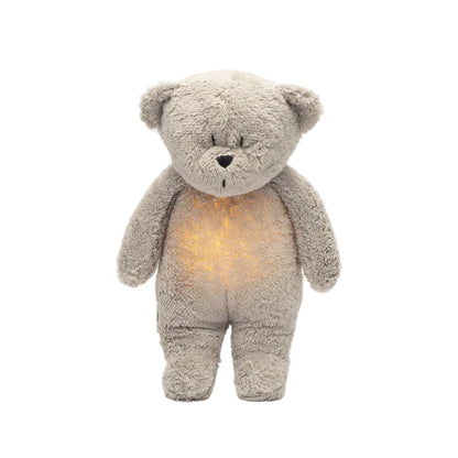 Moonie grey 2.0, økologisk Humming bamse m pink noise og lampe