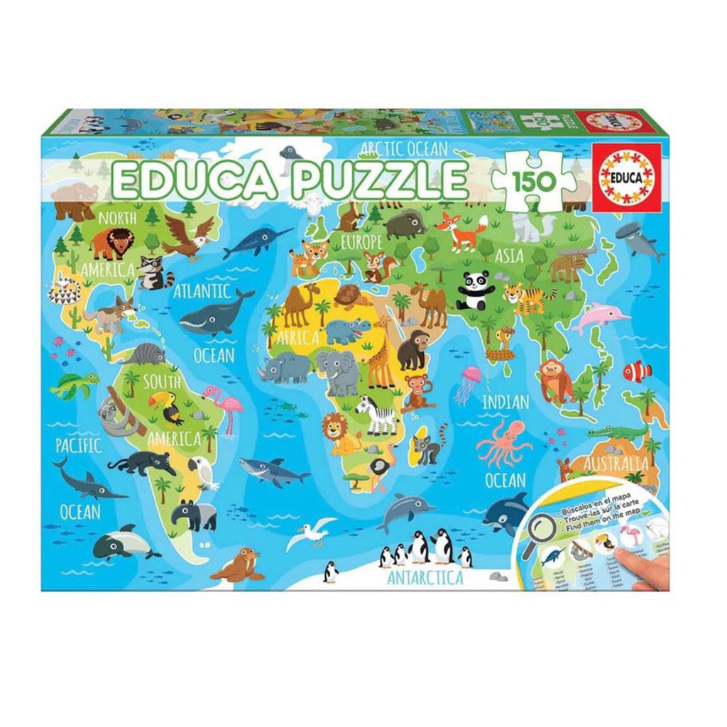 Educa Puzzle, World Map with Animals - 150 Pieces