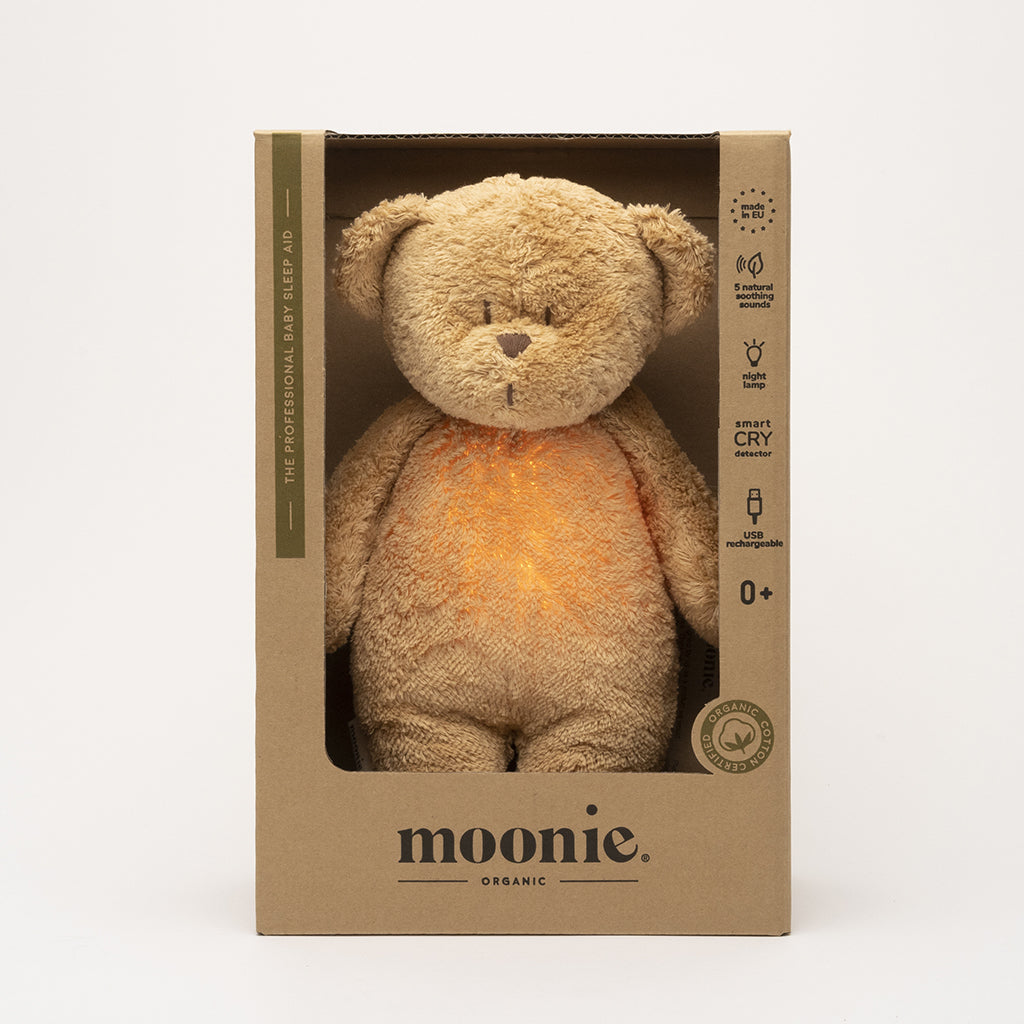 Moonie 2.0, Organic Humming Bear with Pink Noise and Lamp - Cappuccino