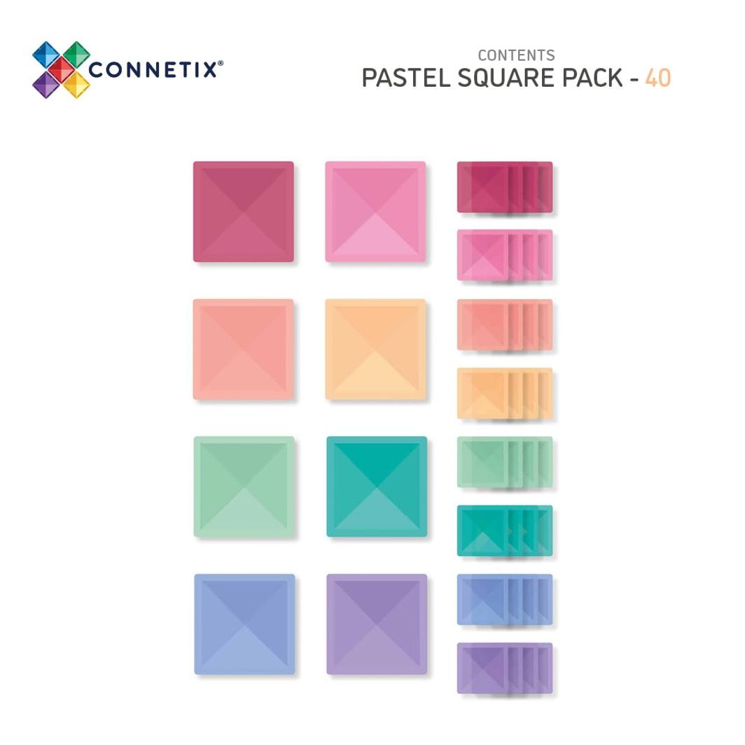 Connetix Square Pack, Magnetic Building Set with 40 Pieces - Pastel
