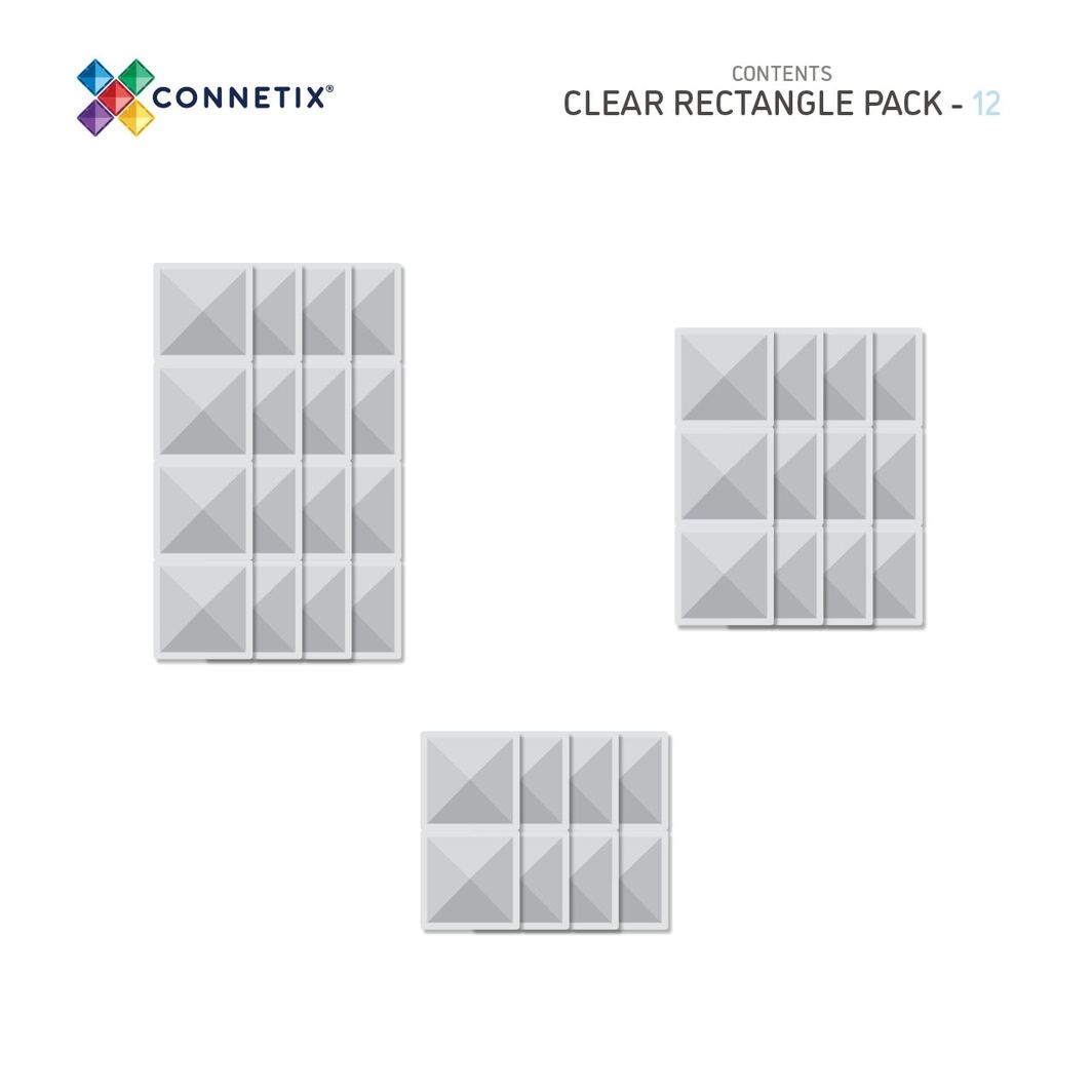 Connetix Rectangle Pack, Magnetic Building Set with 12 Pieces - Clear