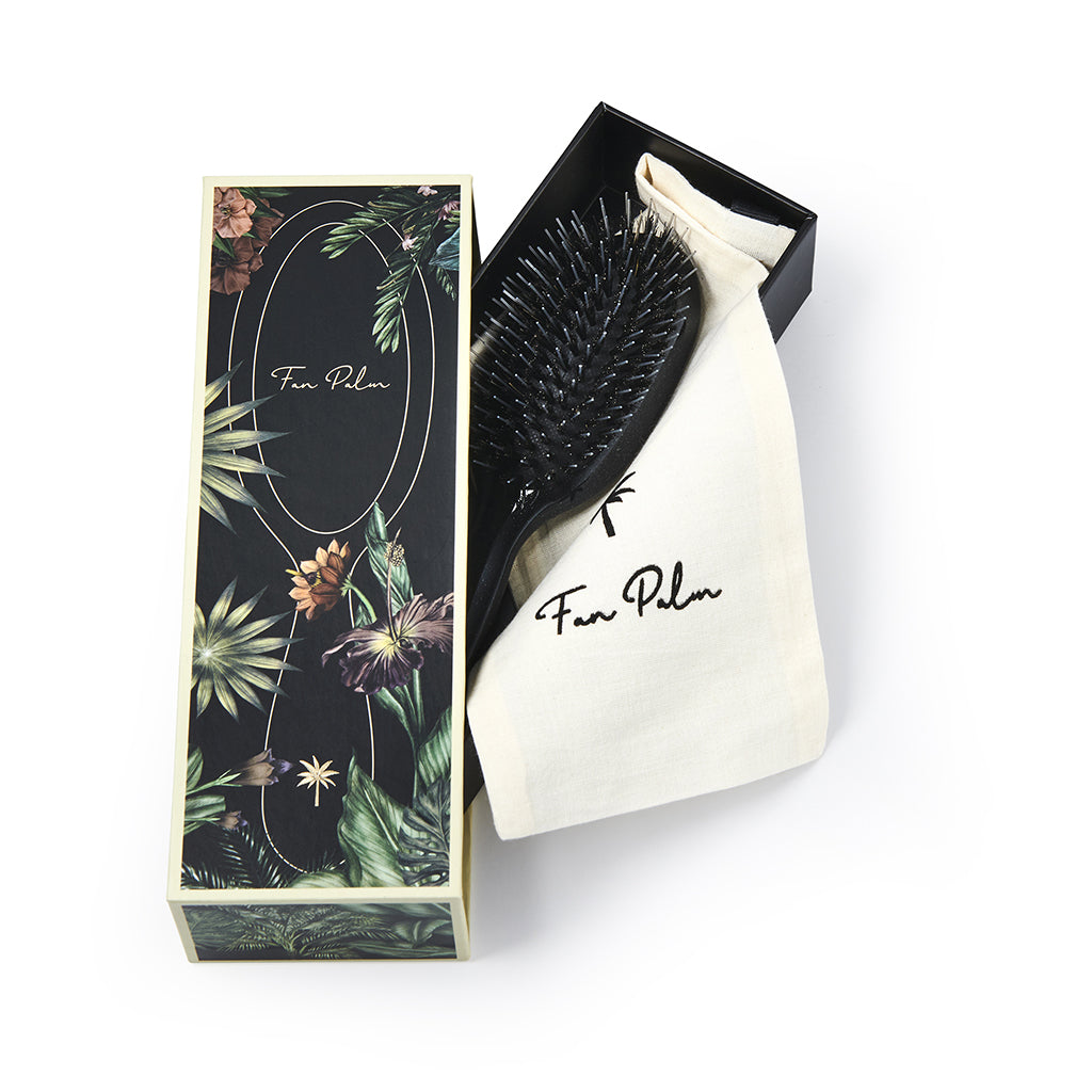 Fan Palm Hairbrush, Stardust, Small - Black Glitter
