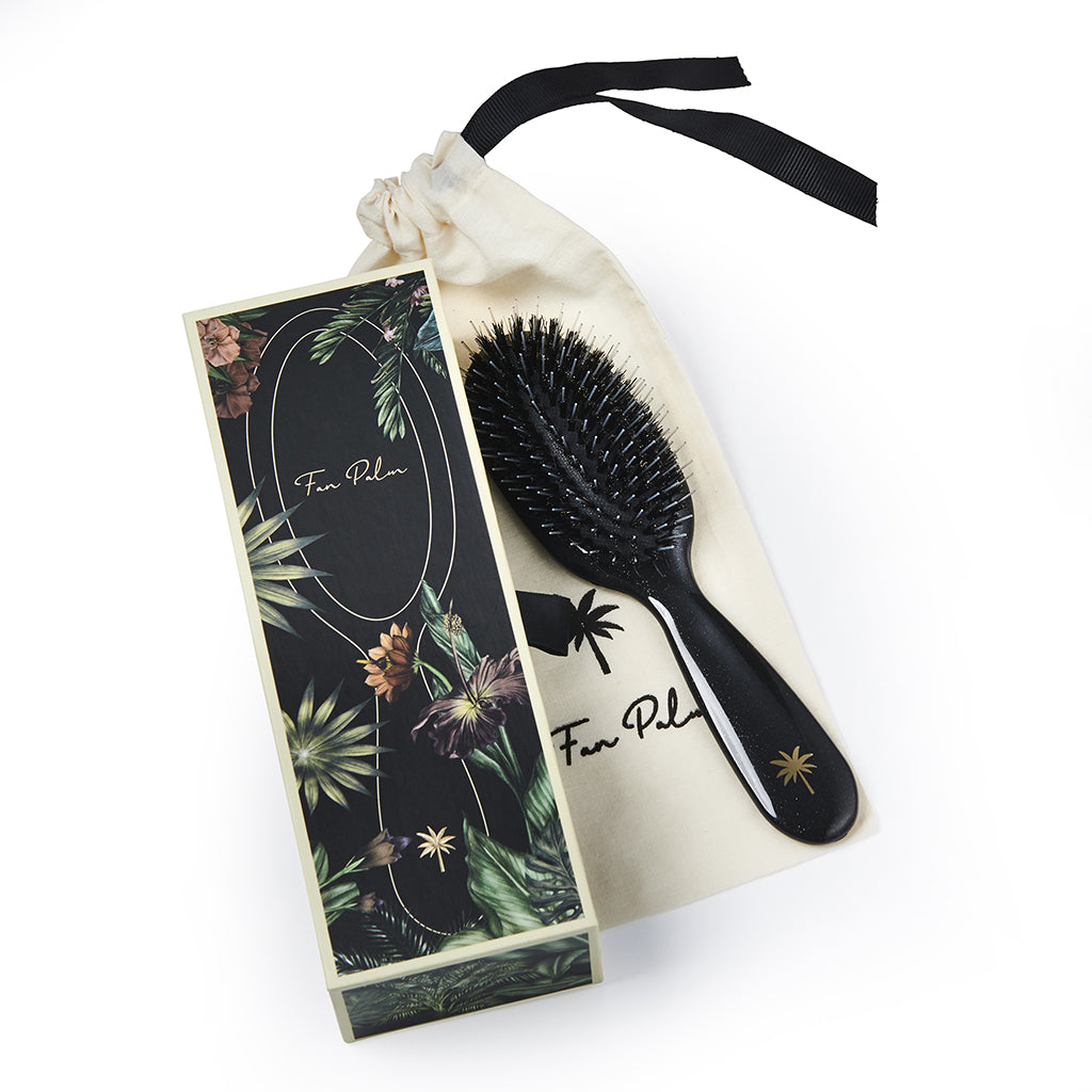 Fan Palm Hairbrush, Stardust, Small - Black Glitter