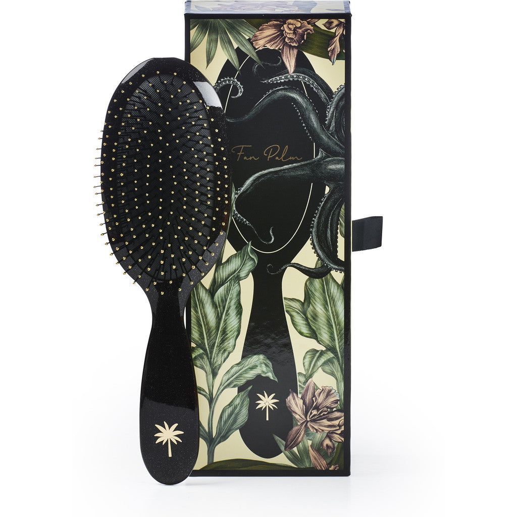 Fan Palm Hairbrush, Medium, Octopus Wet Brush - Black with Glitter