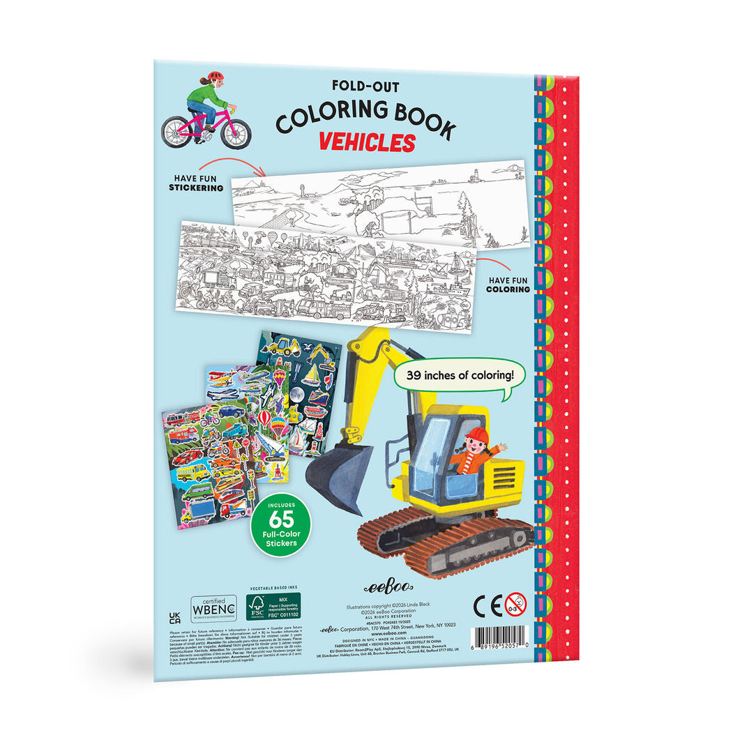 eeBoo Fold-Out Coloring Book with 100 x 28.5 cm Motif - Vehicles