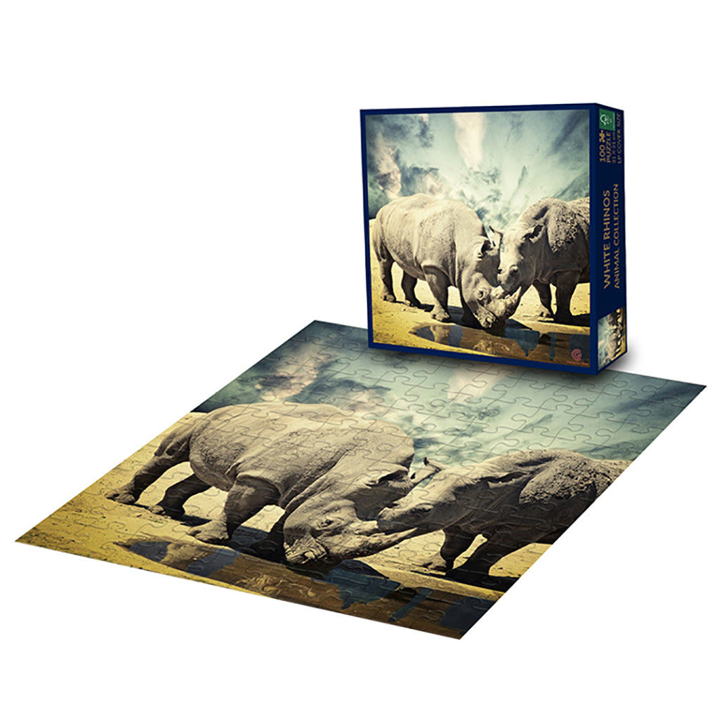 Change Our Globe Puzzle, White Rhinoceros - 100 Pieces