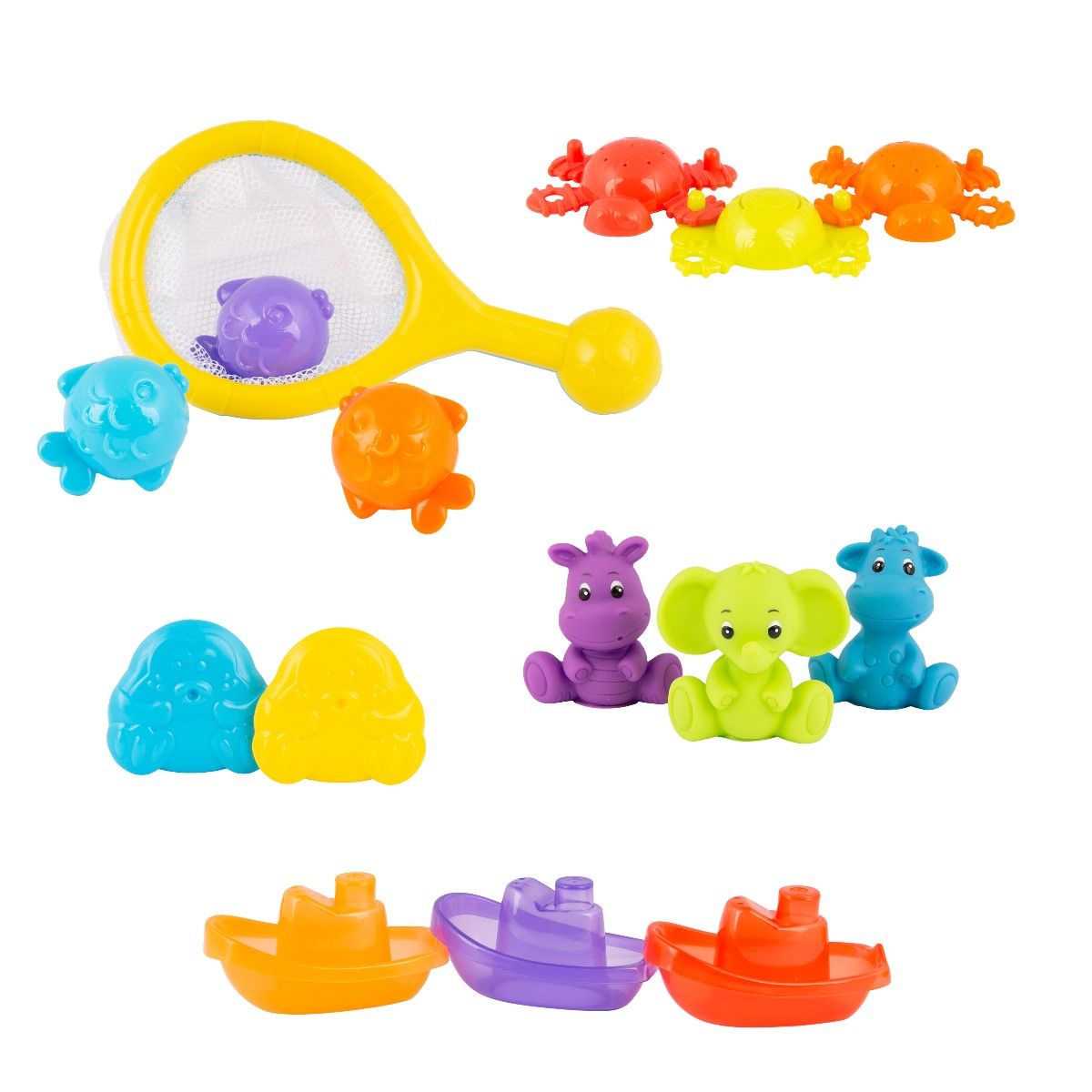 Playgro Bath Toys, Gift Set with Fishing Net and Figures - 16 Pieces