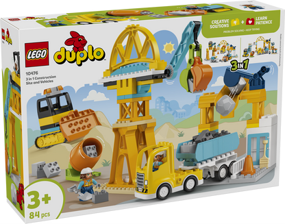 LEGO® DUPLO®, 3-i-1 Byggeplads med køretøjer