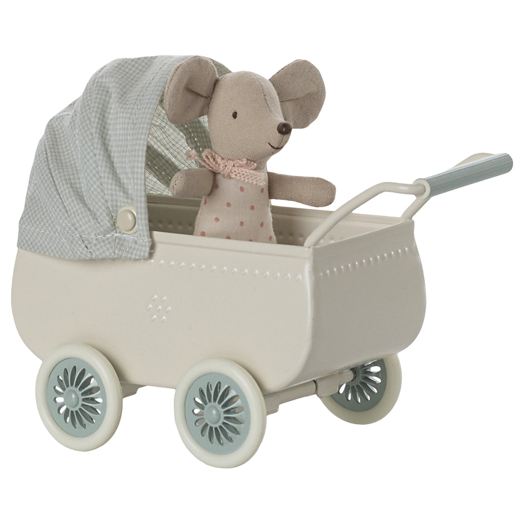 Maileg Doll Accessory for Mice, Pram with Baby Mouse – Mint