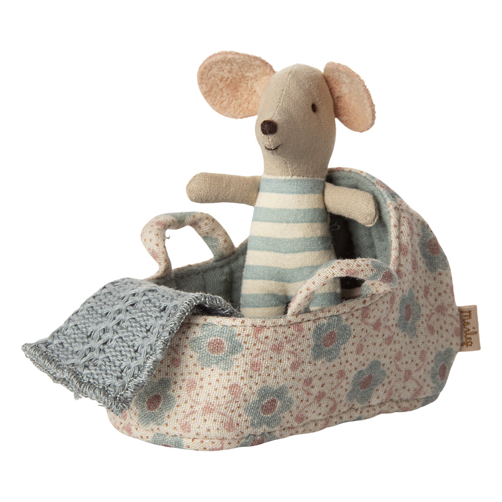 Maileg Accessories for Mice, Doll Carrycot for Baby Mouse - Blue
