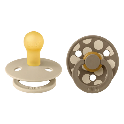 Bibs Natural Rubber Pacifiers, Size 2 – Polka Vanilla/Dark Oak
