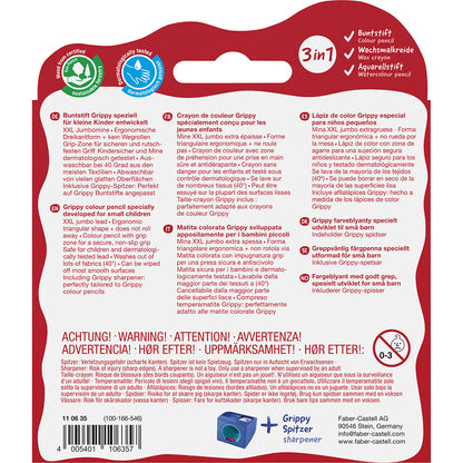 Faber-Castell, Grippy Jumbo Colored Pencils 6 pcs + 1 Pencil Sharpener