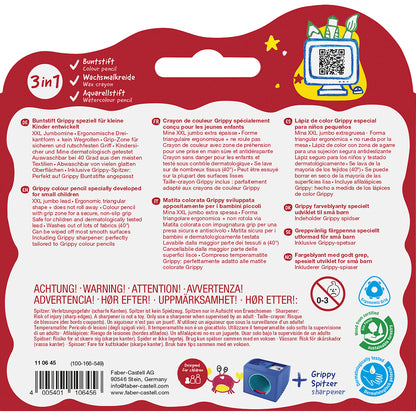 Faber-Castell Grippy Jumbo Colored Pencils Set - 16 Pieces with Sharpener