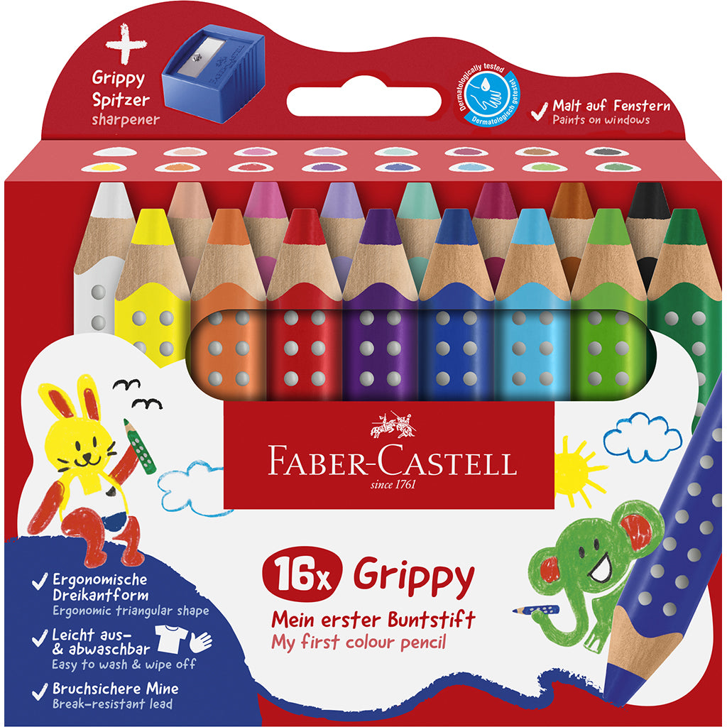 Faber-Castell Grippy Jumbo Colored Pencils Set - 16 Pieces with Sharpener