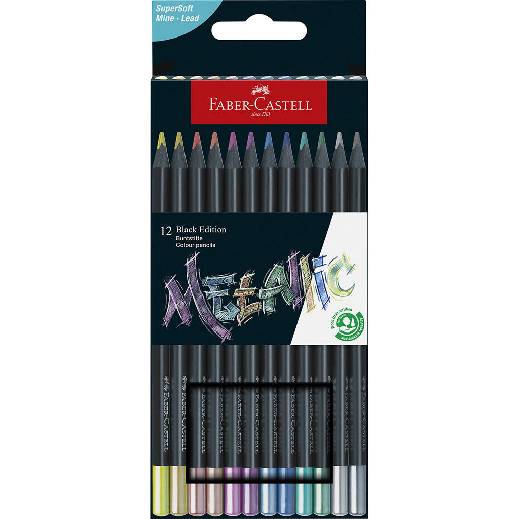 Faber-Castell, Black Edition Colored Pencils - Metallic, Set of 12