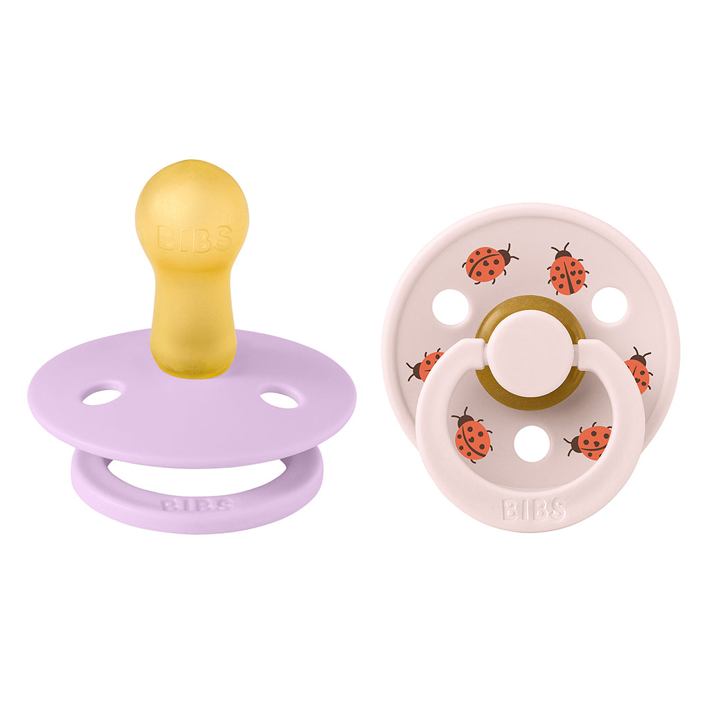 Bibs Natural Rubber Pacifier, 2-Pack, Size 2 - Studio Colour, Ladybug - Violet Sky Mix