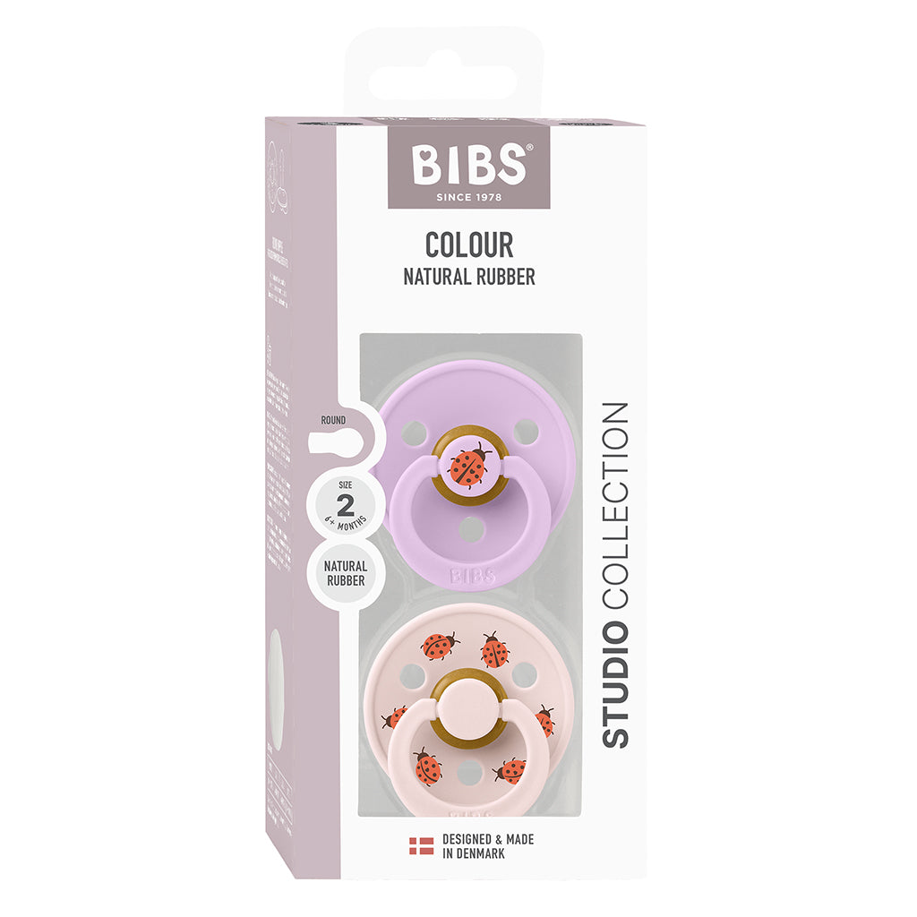 Bibs Natural Rubber Pacifier, 2-Pack, Size 2 - Studio Colour, Ladybug - Violet Sky Mix