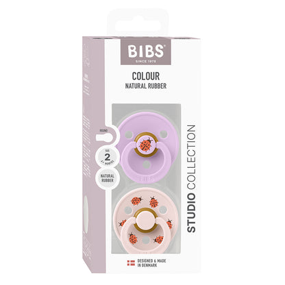 Bibs Natural Rubber Pacifier, 2-Pack, Size 2 - Studio Colour, Ladybug - Violet Sky Mix