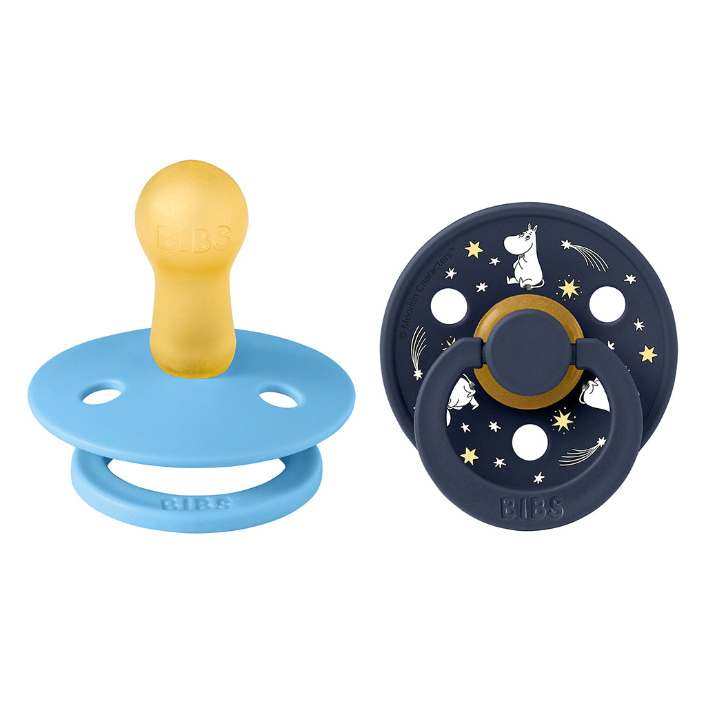 Bibs Natural Rubber Pacifier, 2-Pack, Size 2 - Moomin, Good Night - Breeze Mix